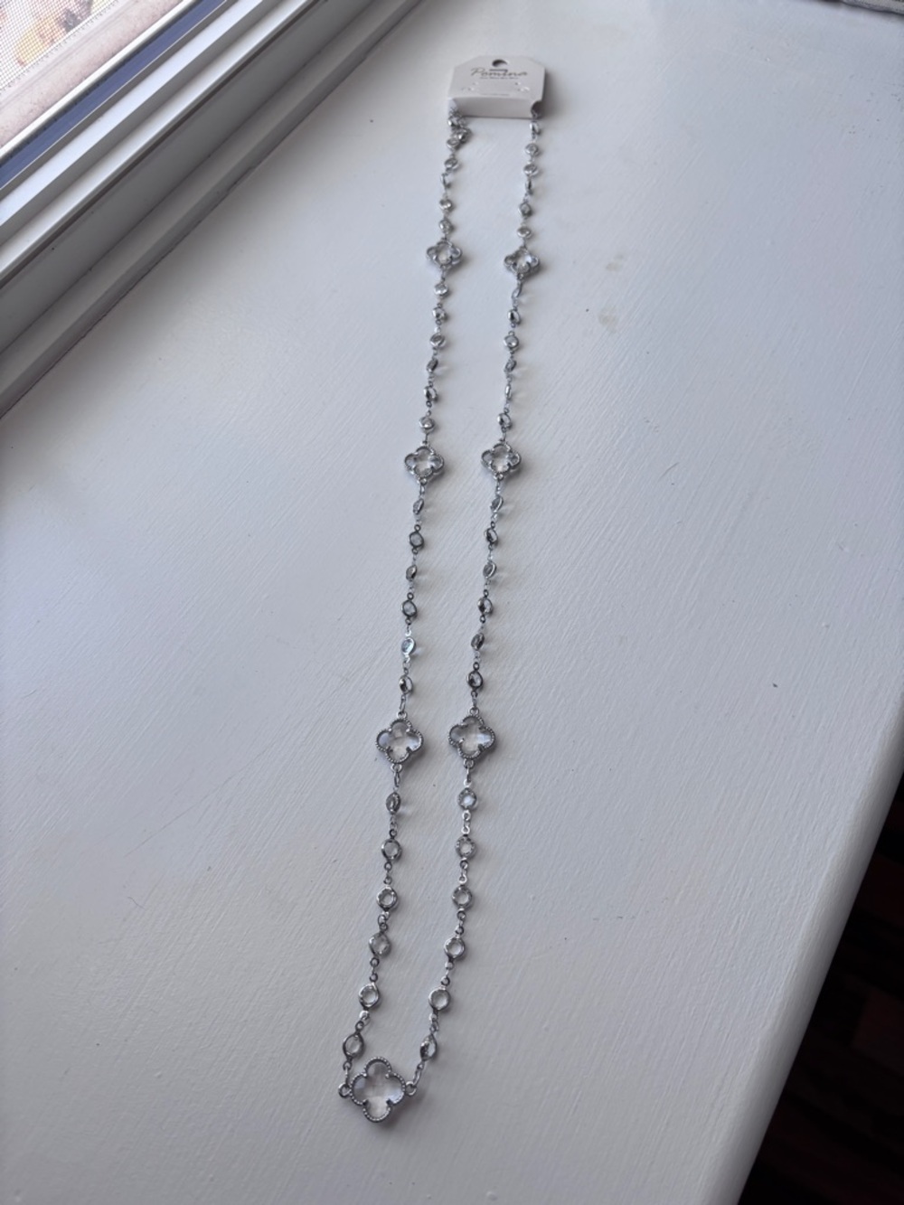 Elegant Silver Floral-Link Long Necklace